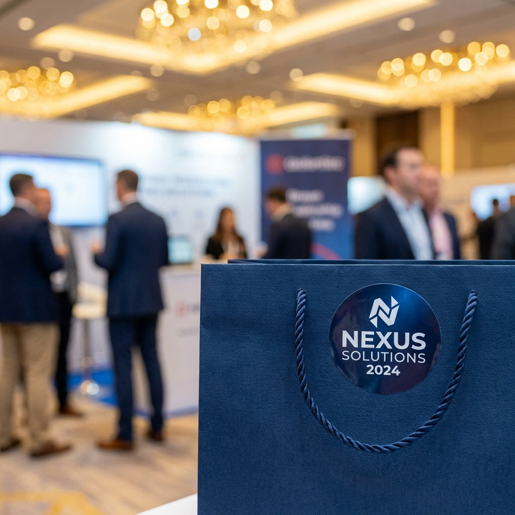 Promotional stickers and event branding labels on packaging and mailers